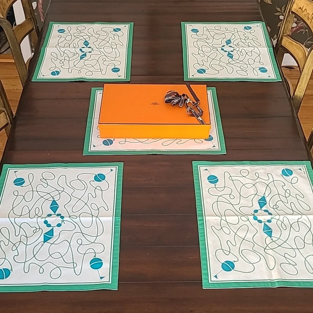 HERMÈS 1990s MARINER STYLE PLACEMATTS W/ORIGINAL BOX- UNUSED SET OF 5